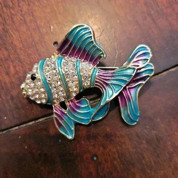Colorful Fish Brooch with Rhinestones - Picture 1 of 2